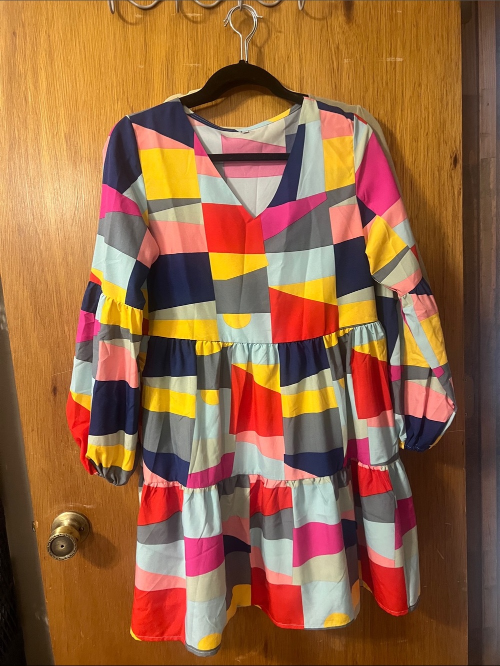 Colorblock Tiered V-Neck Dress in Multicolor